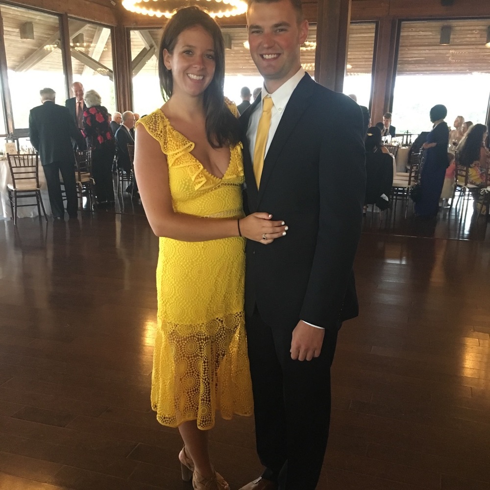 Saylor Leilani yellow lace midi dress M - Picture 4 of 7